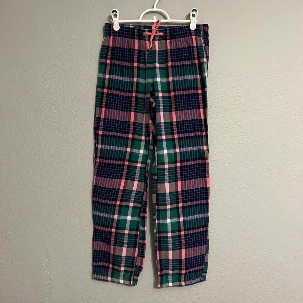 Old Nacy XS Blue and Pink Plaid Flannel pjs Tie Waist